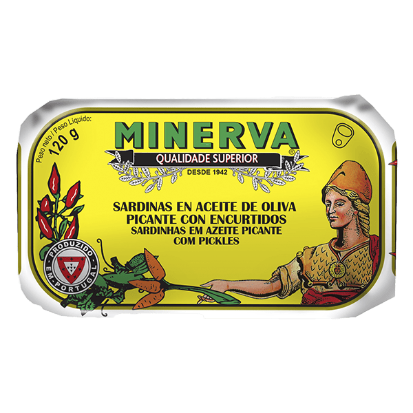 Sardinas en aceite de oliva picante con encurtidos